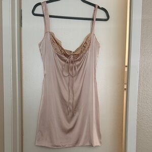 Satin Lace-Trim dress in champagne beige